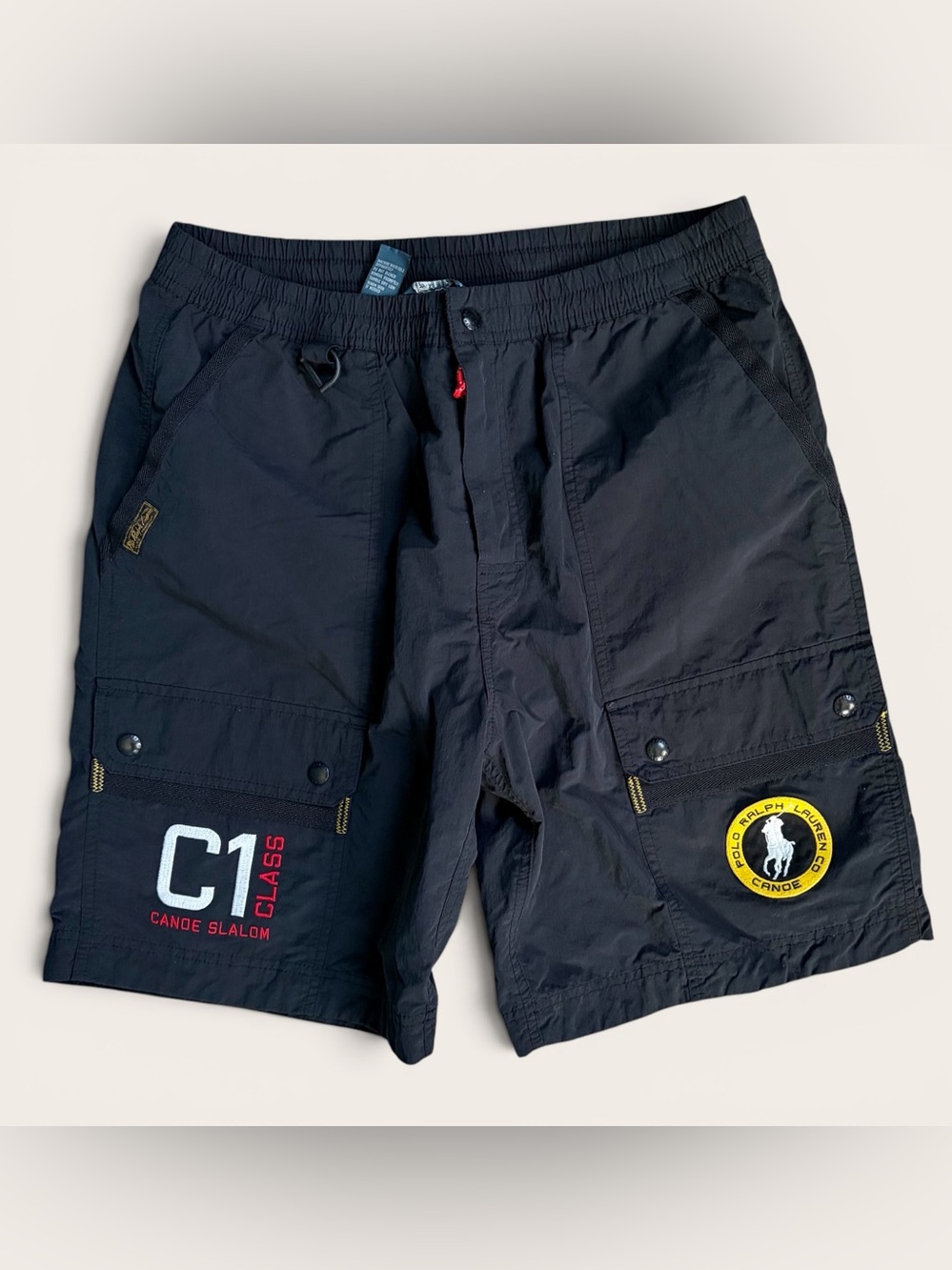 Vtg Polo Ralph Lauren Canoe Slalom C1 Class Swim Board Shorts L Cargo Pockets